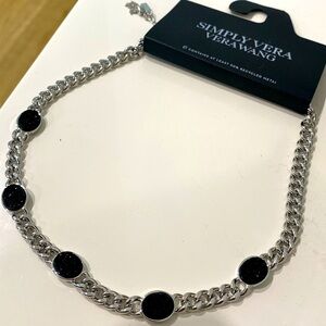 NWT Vera Wang Silver Tone Simulated Black Crystal Cluster Station Necklace
